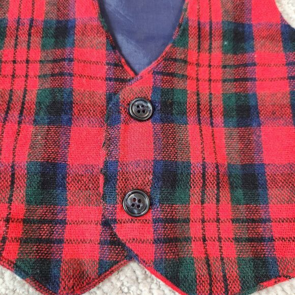R‐Gee Vintage Christmas Holiday 2 button plaid vest red size 4 boys - Picture 6 of 7